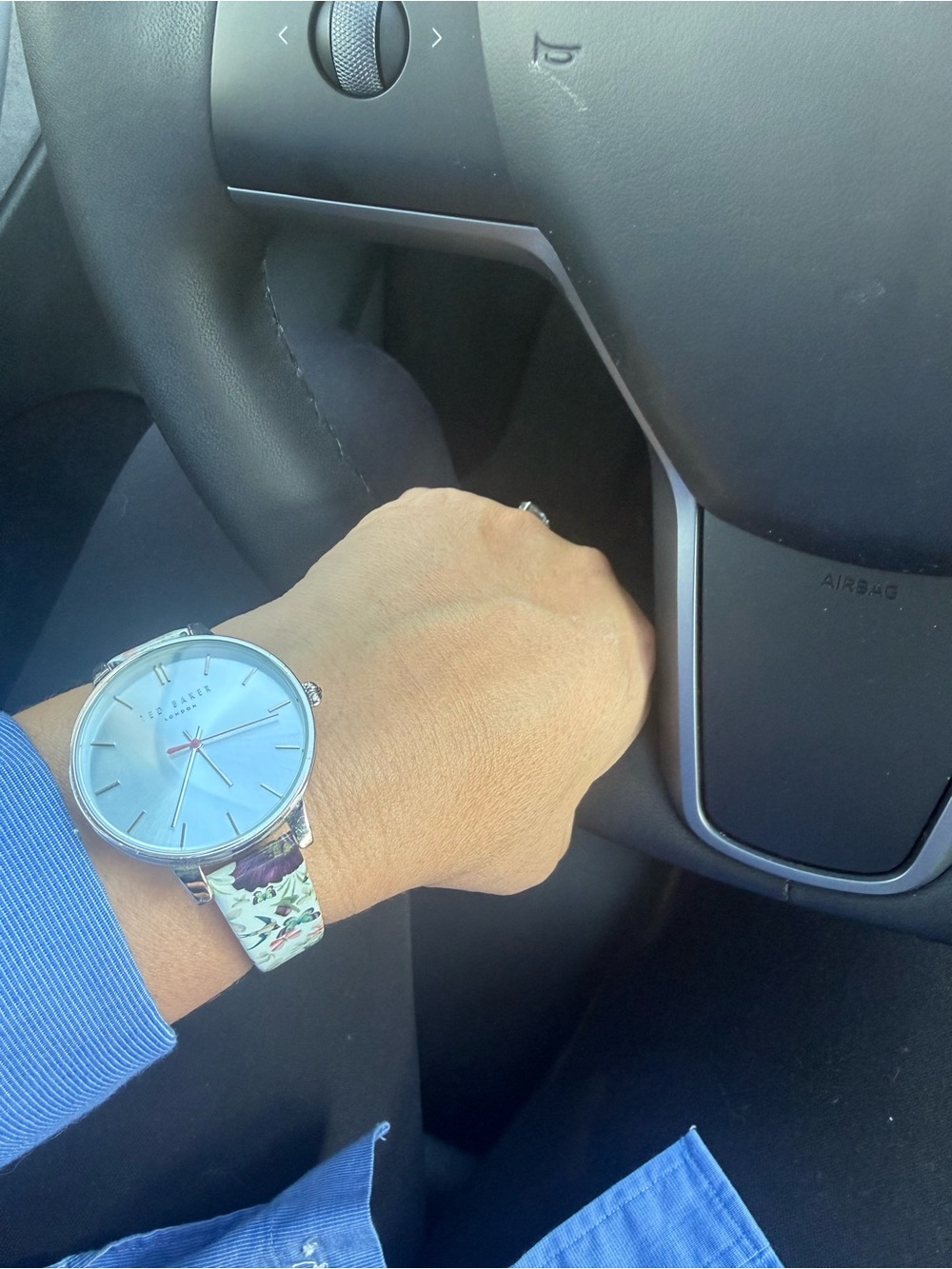 Ted Baker Silver Dial Watch with White Floral Strap